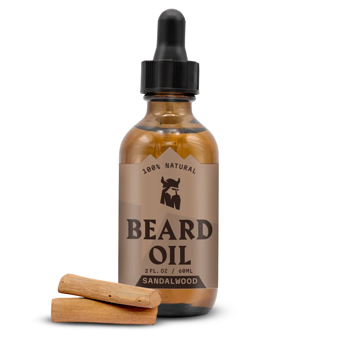 Beard Oil Sandalwood - 100% Natural, 2 oz dropper bottle.