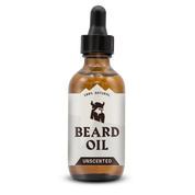 Unscented beard oil bottle, 2 oz dropper, natural ingredients.