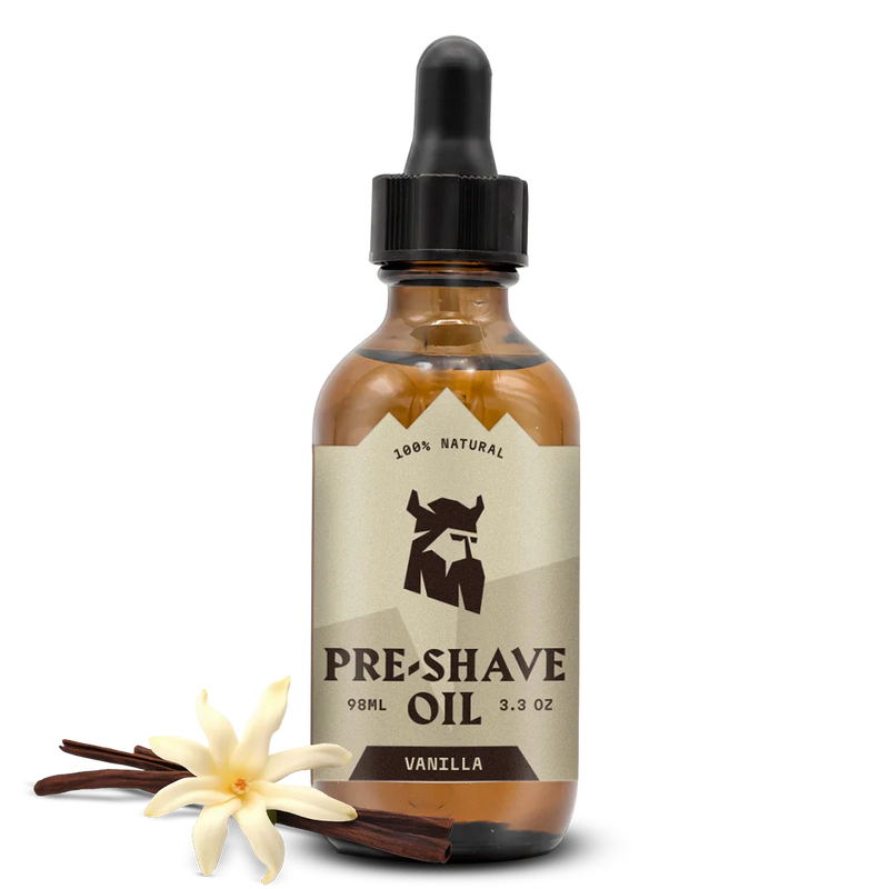 Vanilla-scented pre shave oil for men with moisturizing and protective formula.