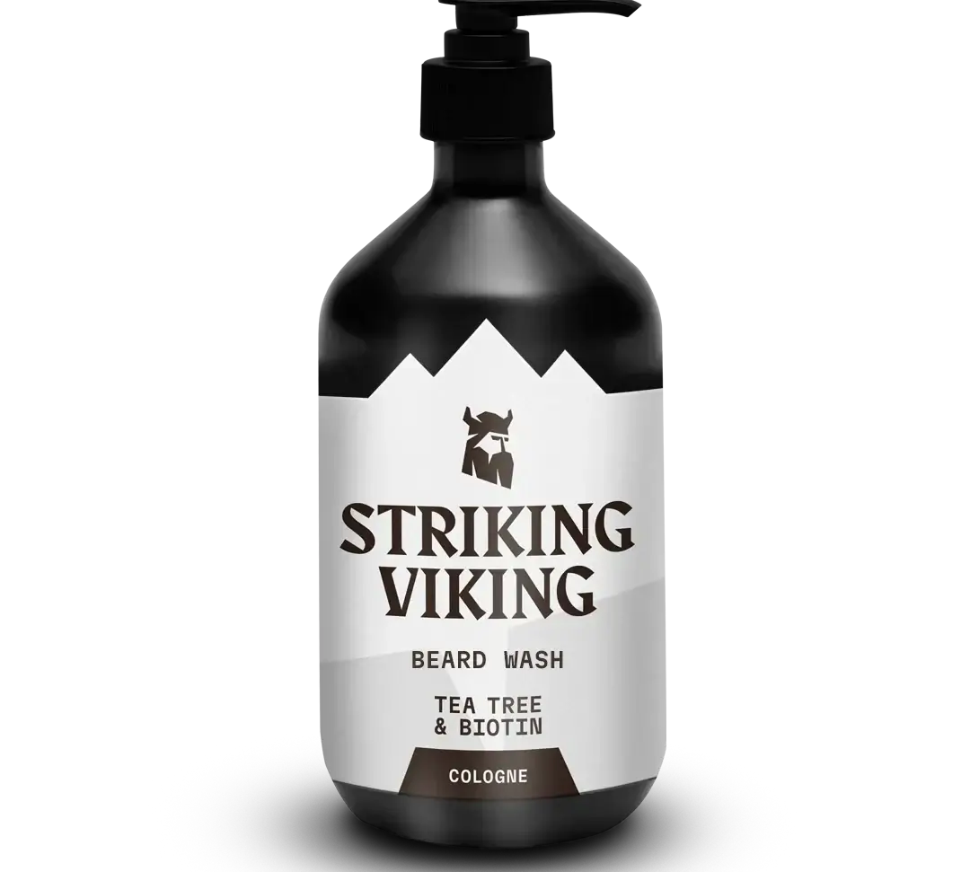 Striking Viking Beard Wash Cologne with Tea Tree and Biotin bottle.