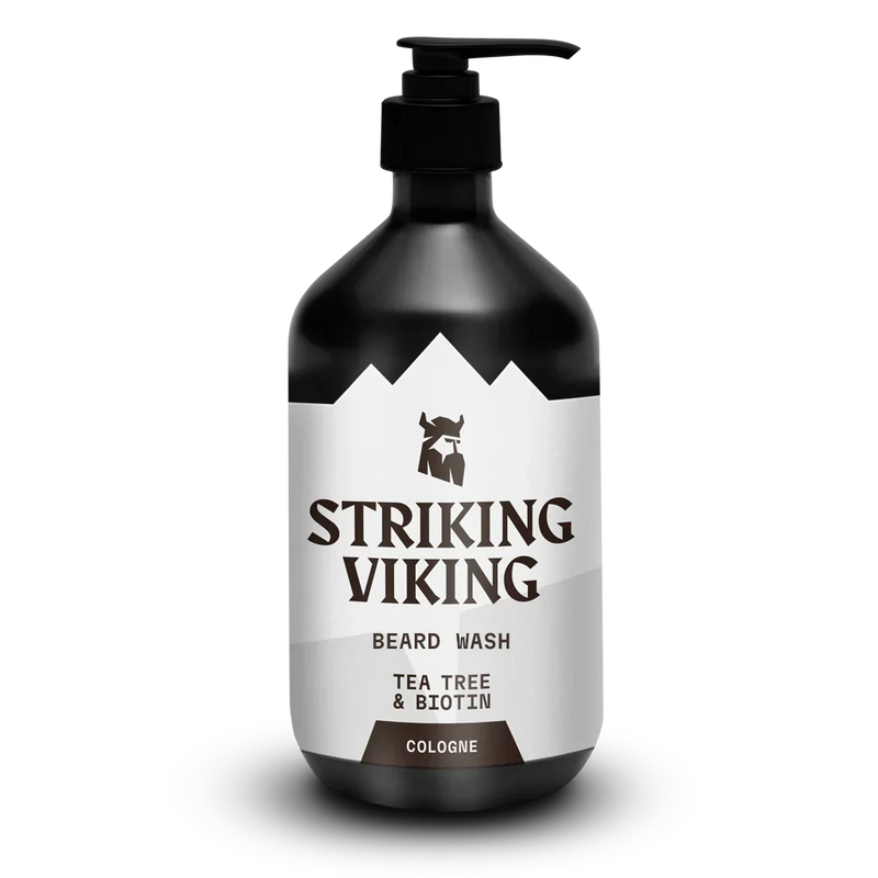 Striking Viking Beard Wash Cologne with Tea Tree and Biotin bottle.