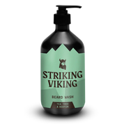 Beard Shampoo with Tea Tree & Biotin by Striking Viking in pump bottle.