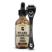 Beard Growth Kit - Vanilla scented oil and derma roller for thicker beard development.
