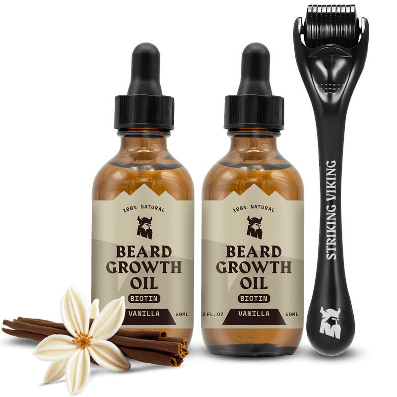 Vanilla Beard Growth Bundle - Biotin Infused Growth Serum & Titanium Derma Roller with beard growth oil and roller