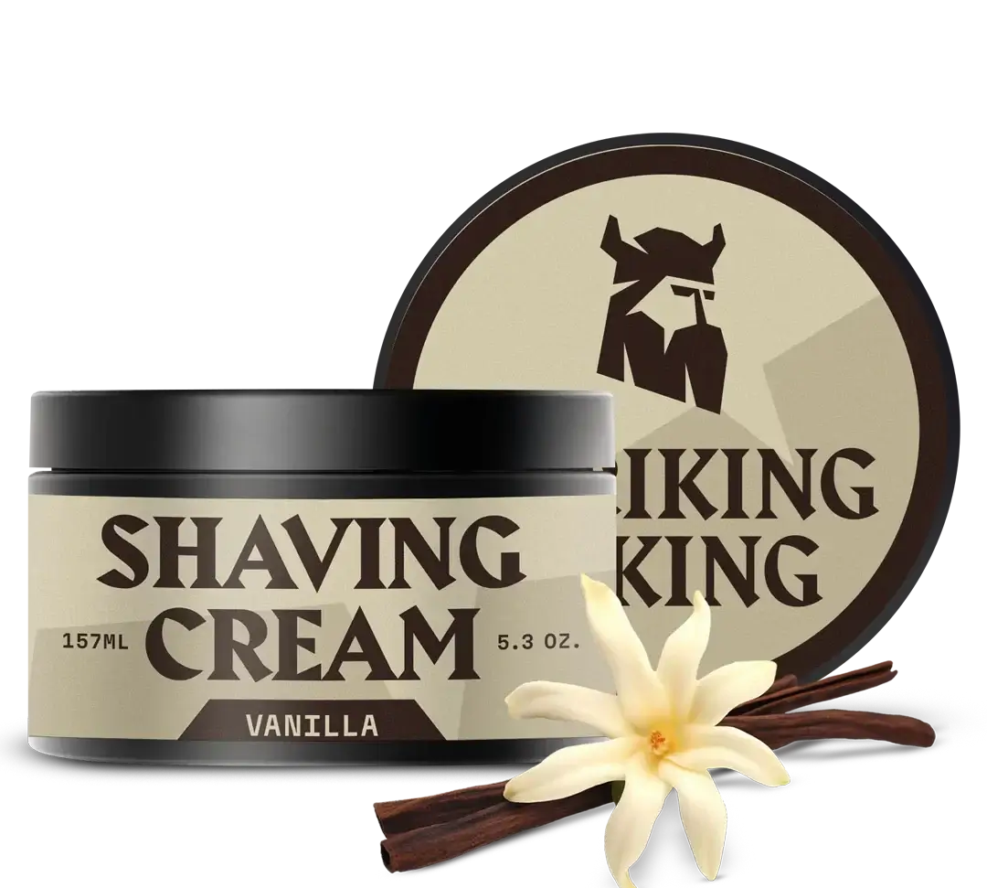 Vanilla scented shaving cream for men in 5.3 oz tub, perfect for sensitive skin.