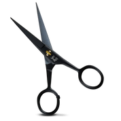 Mustache scissors for precise beard grooming in black stainless steel.