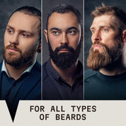 Beard Balm Variety 4 Pack Set for all beard types, featuring three men with styled beards.