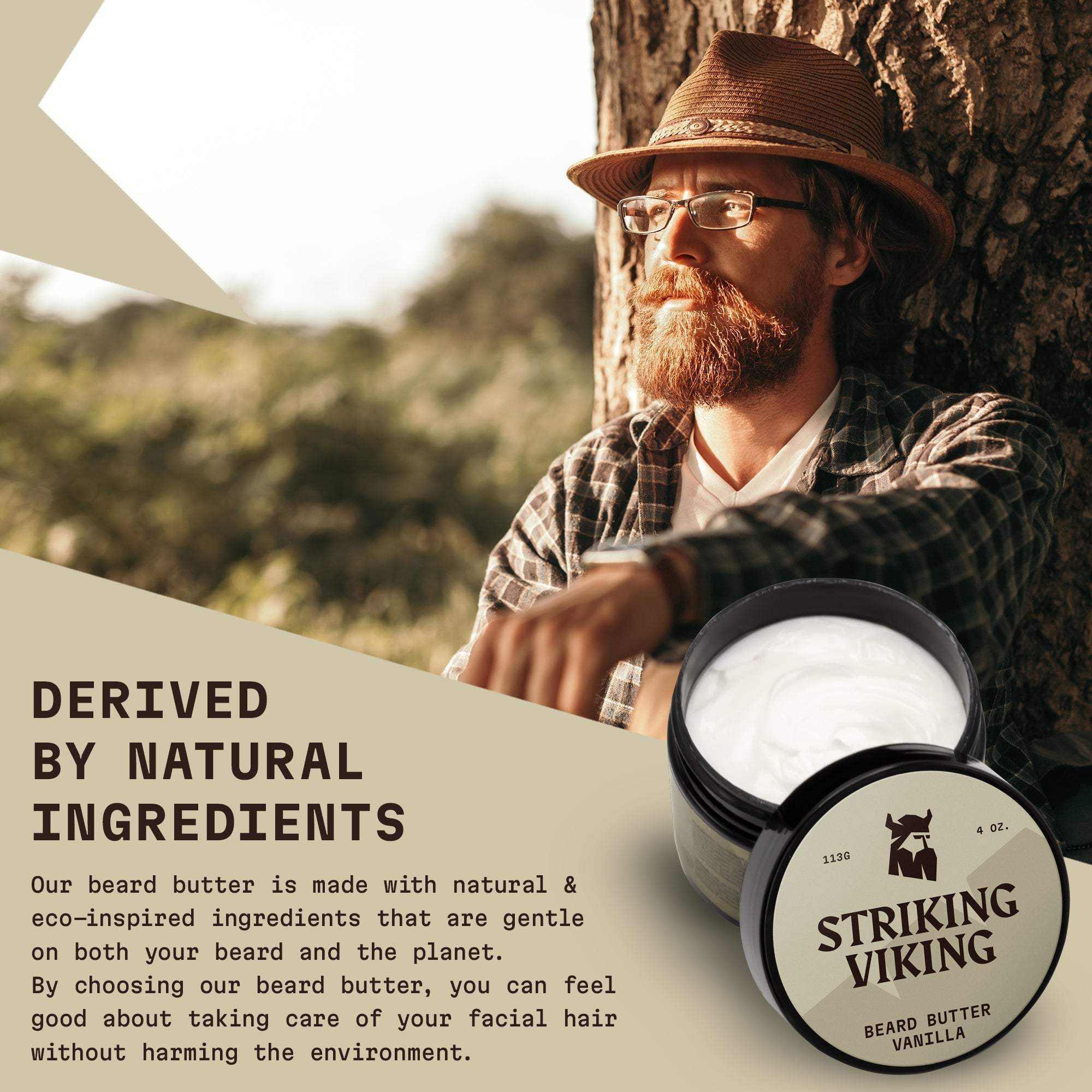 Beard butter with vanilla scent for intense moisturization and non-greasy grooming.