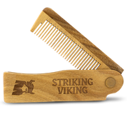 Folding Wooden Comb made from 100% sandalwood, handcrafted, switchblade style, Striking Viking.