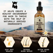 Beard Growth Oil for Men with Vanilla scent and biotin for thicker, fuller beard.