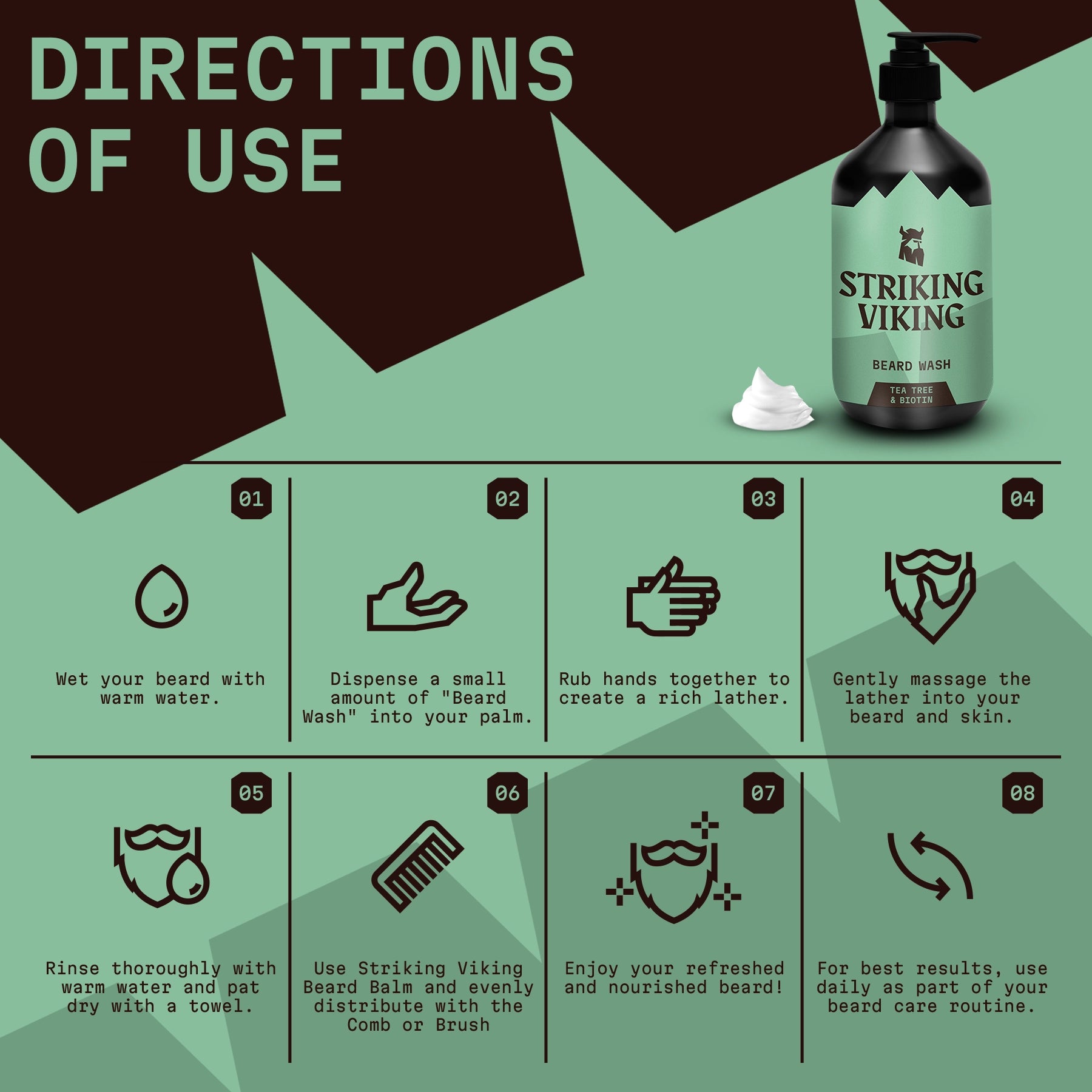how to use Striking Viking Beard Wash (Tea Tree & Biotin)