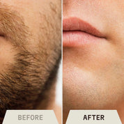Before and after using Striking Viking After Shave Balm, showing smooth, revitalized skin.
