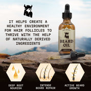 Beard Oil Vanilla bottle with dropper, natural ingredients for beard growth and care.