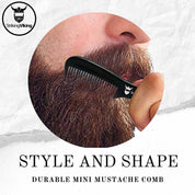 Mustache wax and comb kit with durable mini mustache comb for styling and shaping beard.